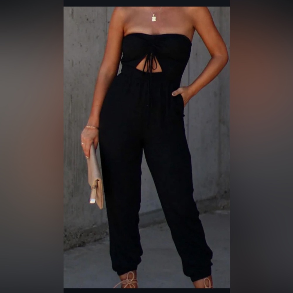 Strapless keyhole black jumpsuit-worn once! (S)